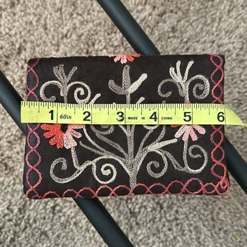 Artisan Colorful suede like boho wallet, embroidered, new